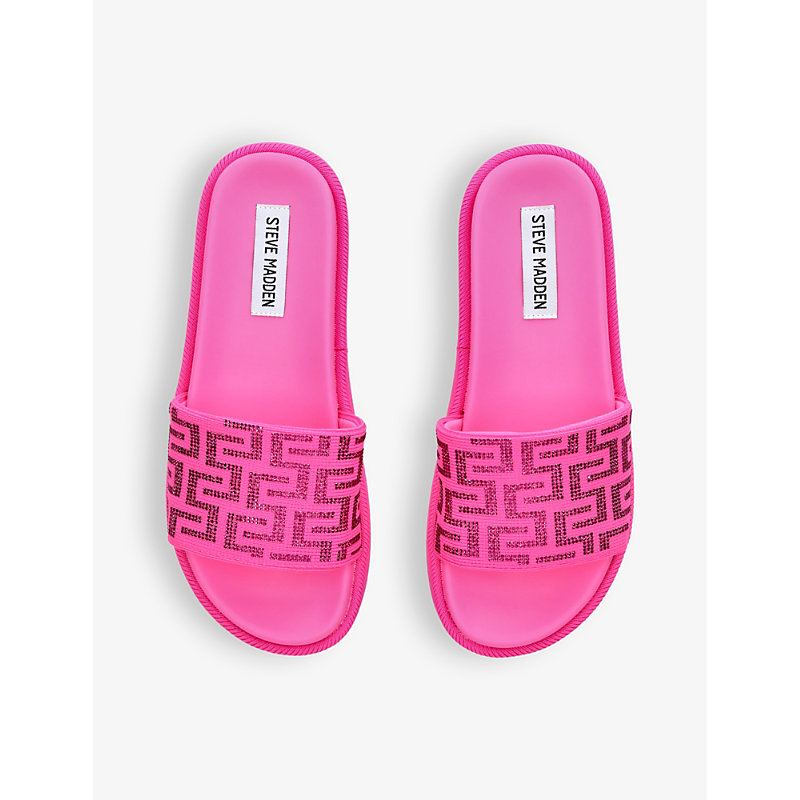 Shop Steve Madden Women's Pink Kora Embellished-strap Flat Fabric Sandals