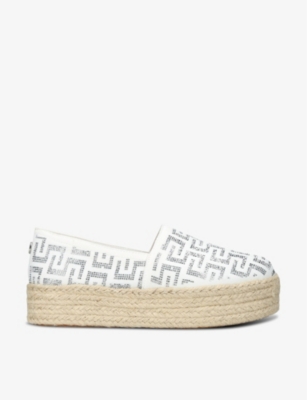 Shop Steve Madden Women's White Hartley Embellished Fabric Espadrilles