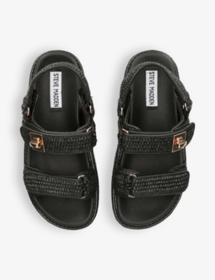 Steve Madden Womens Black Millo Double-strap Flat Raffia Sandals In Black