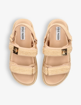 Shop Steve Madden Millo Double-strap Flat Raffia Sandals In Beige