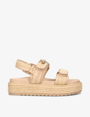 Shop Steve Madden Millo Double-strap Flat Raffia Sandals In Beige