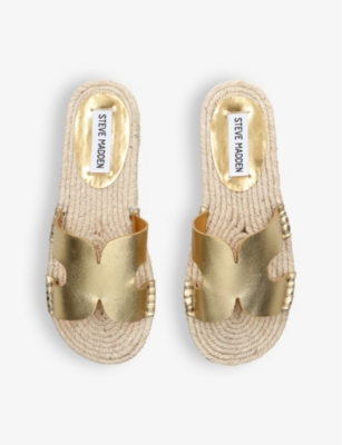 Shop Steve Madden Women's Gold Cheer Up Flat Leather Espadrille Sandals