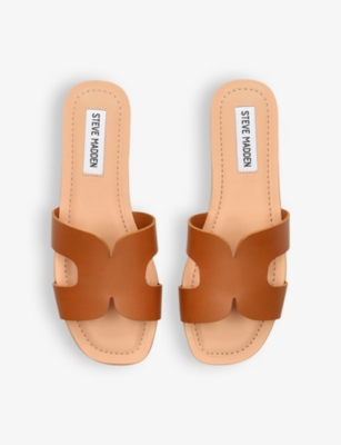 Shop Steve Madden Zarnia Cut-out Strap Leather Sandals In Tan
