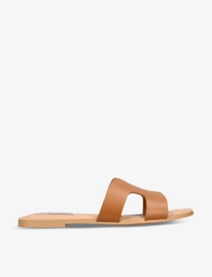 Shop Steve Madden Zarnia Cut-out Strap Leather Sandals In Tan