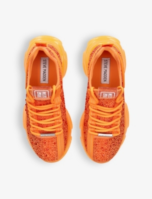 Shop Steve Madden Womens Orange Mistica 575 Crystal-embellished Woven Low-top Trainers