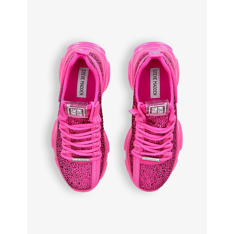Shop Steve Madden Mistica Rhinestone-embellished Woven Low-top Trainers In Pink