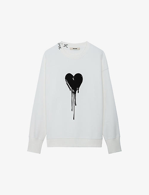 ZADIG&VOLTAIRE: Oscar heart-print long-sleeve cotton-jersey sweatshirt