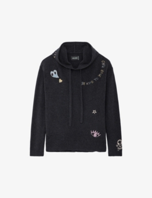 Shop Zadig & Voltaire Zadig&voltaire Women's Kaki Slate Marky Logo-embroidered Cashmere Hoody In Green