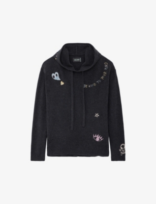 Zadig & Voltaire Marky Embroidered-motif Cashmere Hoodie In Green