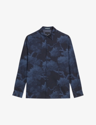 TED BAKER: Goxhill leaf-print regular-fit cotton shirt