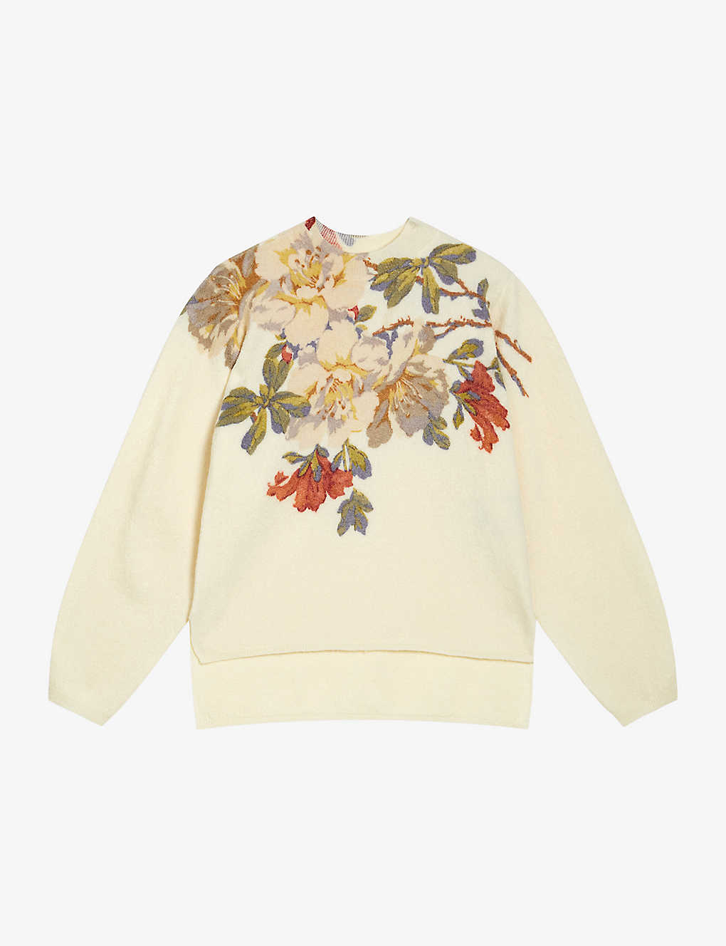 Ted Baker Womens White Evhaa Floral-print Long-sleeve Knitted Jumper