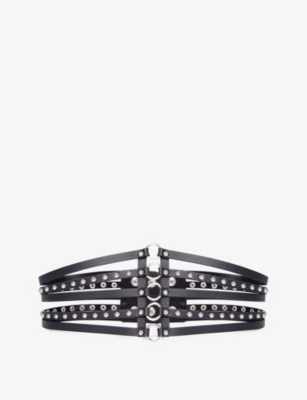 The Kooples Stud-embellished Leather Corset Belt In Black