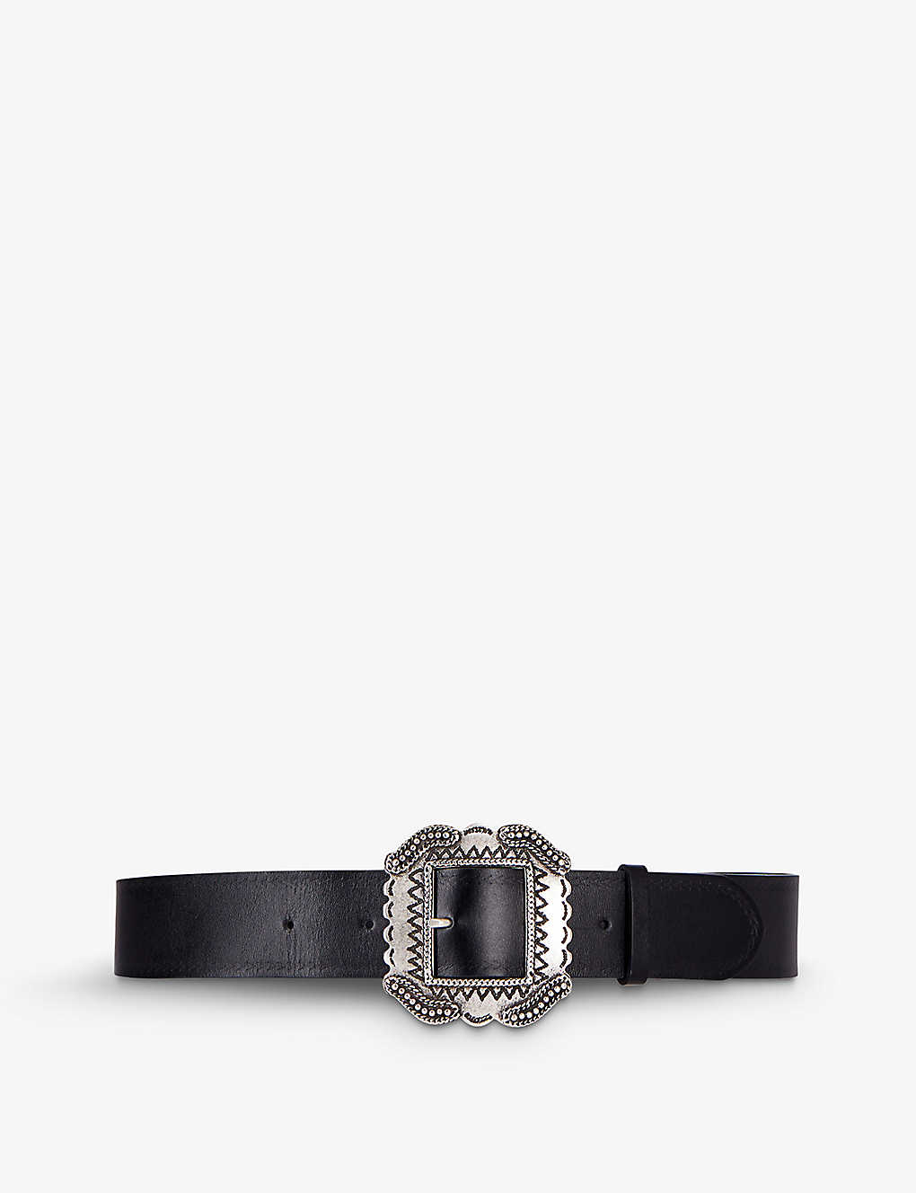 The Kooples Womens Black Engraved-buckle Smooth-leather Belt