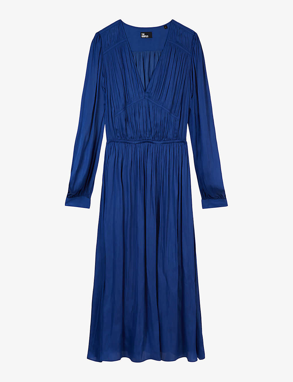 The Kooples Womens Royal Blue Pleated V-neck Woven Midi Dress