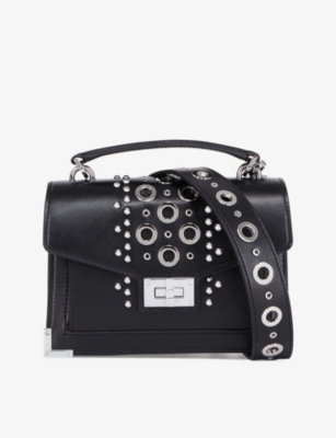 THE KOOPLES: Emily small stud and eyelet-embellished leather cross-body bag