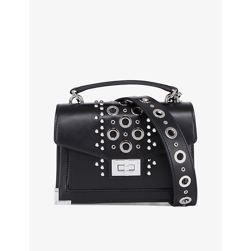 The Kooples Womens Black Emily Small Stud And Eyelet-embellished Leather Cross-body Bag