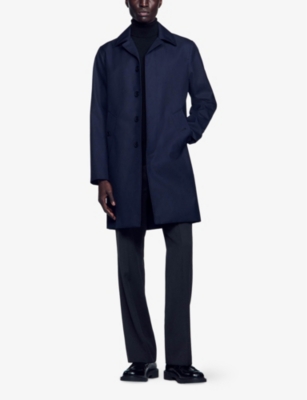 Sandro Technical Mac Coat In Bleus