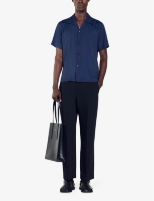 Shop Sandro Men's Bleus Shark Short-sleeve Regular-fit Woven Shirt