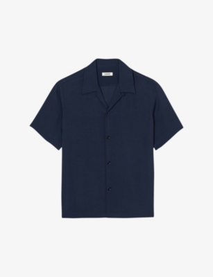 Sandro Mens Bleus Shark Short-sleeve Regular-fit Woven Shirt In Bleus