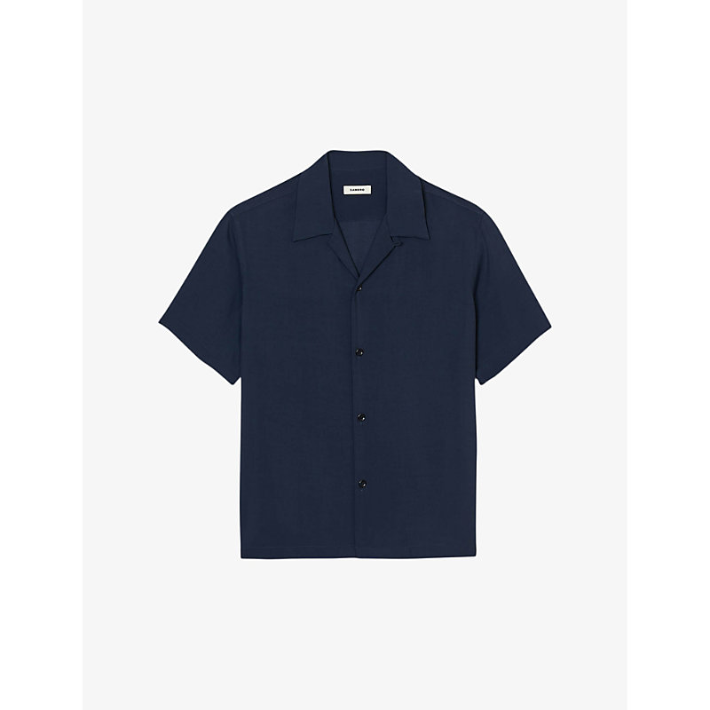 Sandro Mens Bleus Shark Short-sleeve Regular-fit Woven Shirt