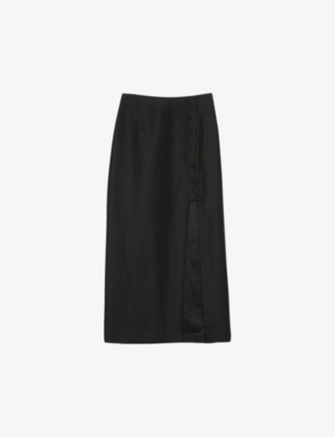 Shop Sandro Womens Noir / Gris Leyla Slit Woven Midi Skirt
