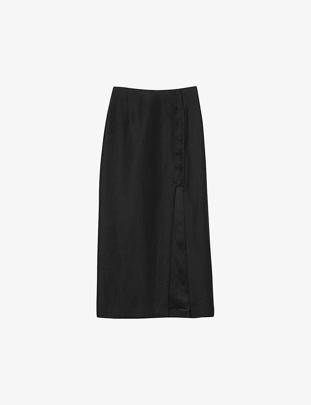 Shop Sandro Women's Noir / Gris Leyla Slit Woven Midi Skirt