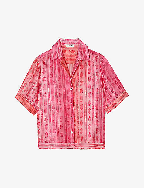 SANDRO: Paisley-print cropped silk shirt