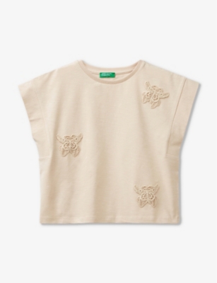 Benetton Girls Peach Kids Macramé-motif Stretch-cotton T-shirt 6-14 Years