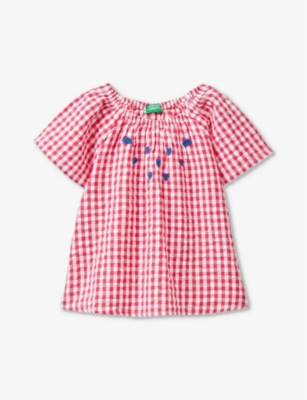 Shop Benetton Girls Pink Kids Fruit-embroidered Gingham Cotton Blouse 18 Months-6 Years
