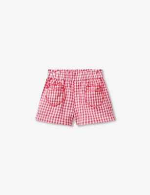 Benetton Boys Pink Kids Embroidered-pocket Gingham Cotton Shorts 18 Months-6 Years