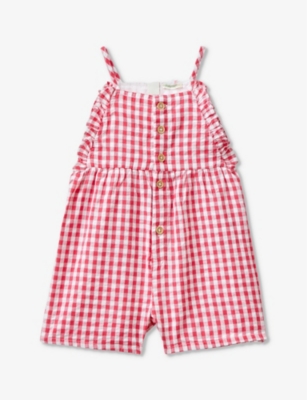 Shop Benetton Girls Pink Check Kids Frill-trim Gingham Cotton Dungarees 1-18 Months