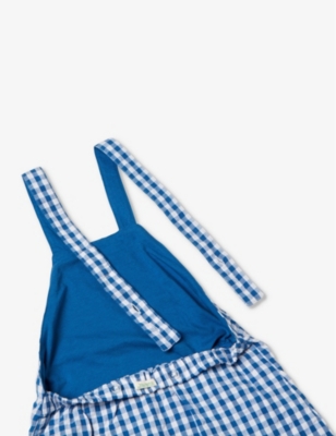Shop Benetton Girls Blue Check Kids Logo-embroidered Gingham Cotton Dungarees 1-18 Months