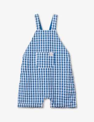 Shop Benetton Girls Blue Check Kids Logo-embroidered Gingham Cotton Dungarees 1-18 Months