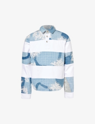 Shop Who Decides War By Ev Bravado Men's Sky Lace-embellished Relaxed-fit Denim Polo Shirt
