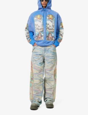 Shop Who Decides War By Ev Bravado Embroidered Distressed Wide-leg Regular-fit Jeans In Multi