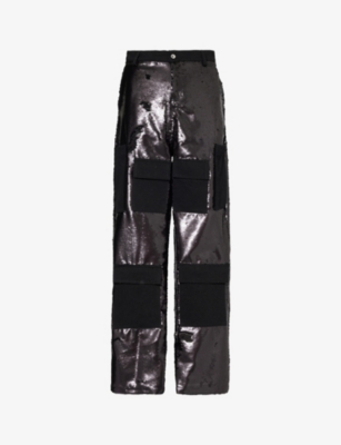 Shop Who Decides War By Ev Bravado Men's Coal Sequin Wide-leg Regular-fit Cotton Trousers