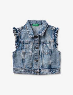 Benetton Babies'  Denim Blue Ruffle-detail Regular-fit Denim Waistcoat 18 Months-6 Years