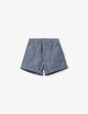 Benetton Boys Denim Blue Kids Logo-embroidered Elasticated-waist Cotton Shorts 1-18 Months