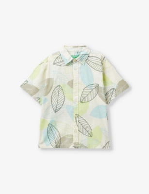 Benetton Boys Kids Graphic-print Short-sleeve Cotton Shirt 6-14 Years In Multicoloured
