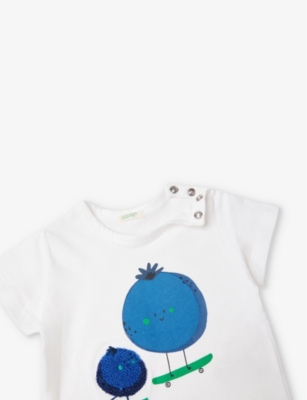 Shop Benetton Graphic-embroidered Short-sleeve Organic-cotton T-shirt 1-18 Months In White Berry