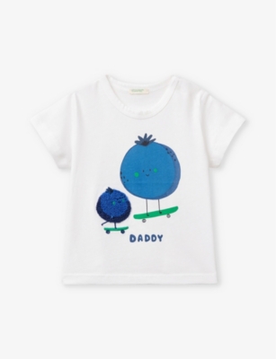 Shop Benetton Girls White Berry Kids Graphic-embroidered Short-sleeve Organic-cotton T-shirt 1-18 Months