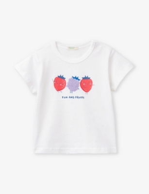 Shop Benetton Girls White Fruit Kids Graphic-embroidered Short-sleeve Organic-cotton T-shirt 1-18 Months