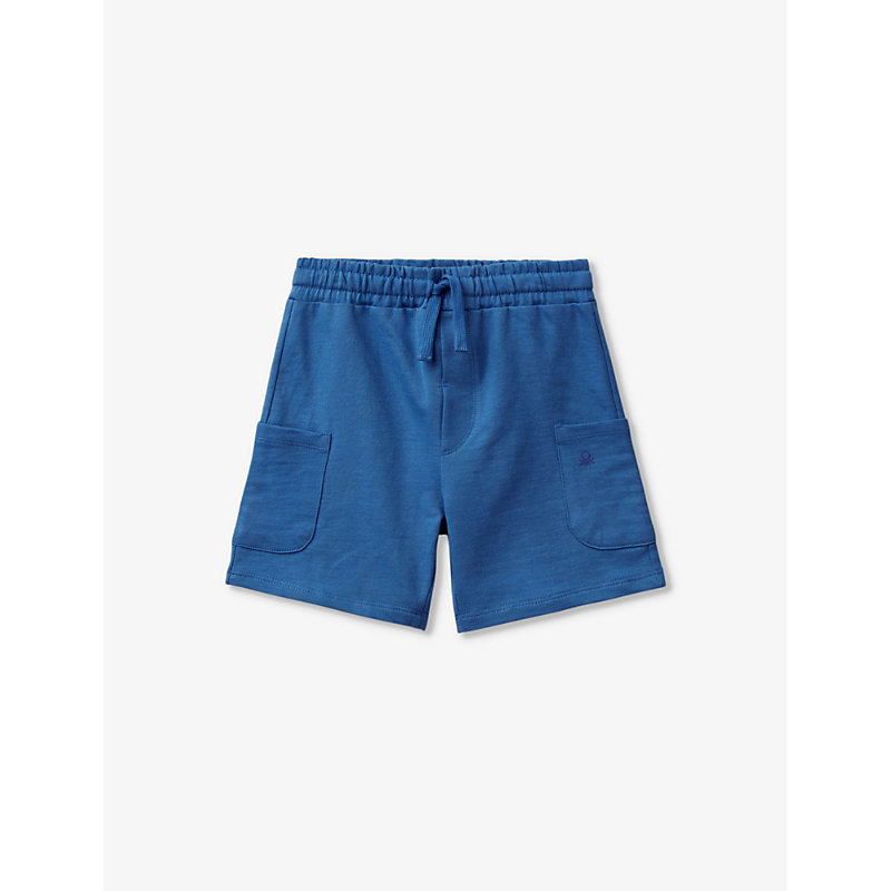 Benetton Babies'  Blue Cargo-pocket Elasticated-waistband Cotton-jersey Shorts 18 Months - 6 Years