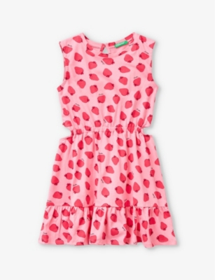 Shop Benetton Girls Pink Strawberry Kids Strawberry-print Cut-out Cotton Dress 6-14 Years