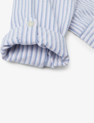 Shop Benetton Boys Blue Kids Stripe-print Cotton Oxford Shirt 6-14 Years
