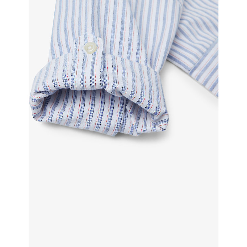 Shop Benetton Boys Blue Kids Stripe-print Cotton Oxford Shirt 6-14 Years