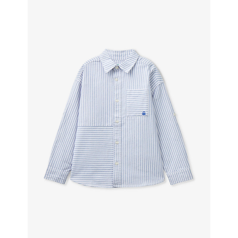 Benetton Boys Blue Kids Stripe-print Cotton Oxford Shirt 6-14 Years