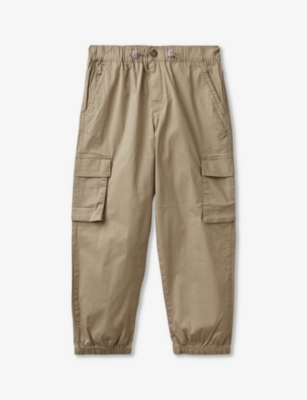 Shop Benetton Boys Khaki Green Kids Patch-pocket Straight-leg Stretch-cotton Cargo Trousers 6-14 Years