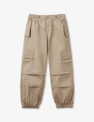 Shop Benetton Boys Khaki Green Kids Patch-pocket Stretch-cotton Cargo Trousers 6-14 Years