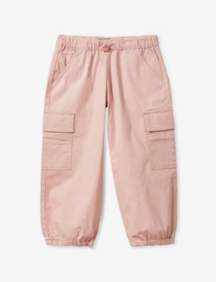 Benetton Girls Pale Pink Kids Patch-pocket Relaxed-fit Stretch-cotton Cargo Trousers 18 Months-6 Yea